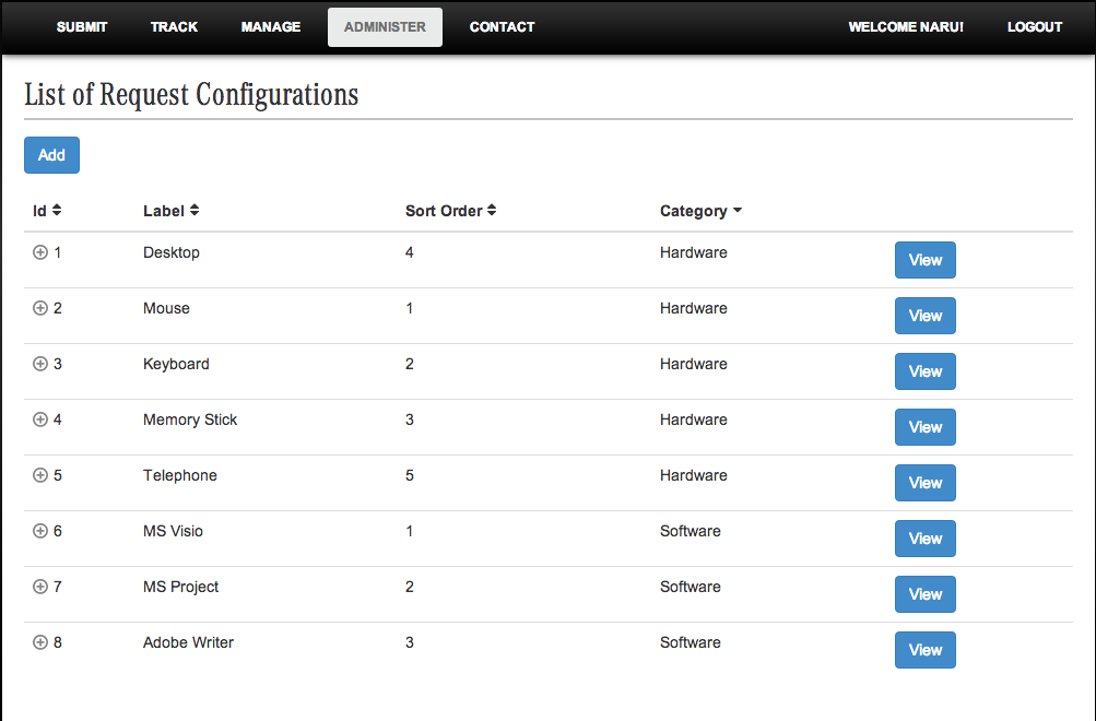 Request Configuration Administration View